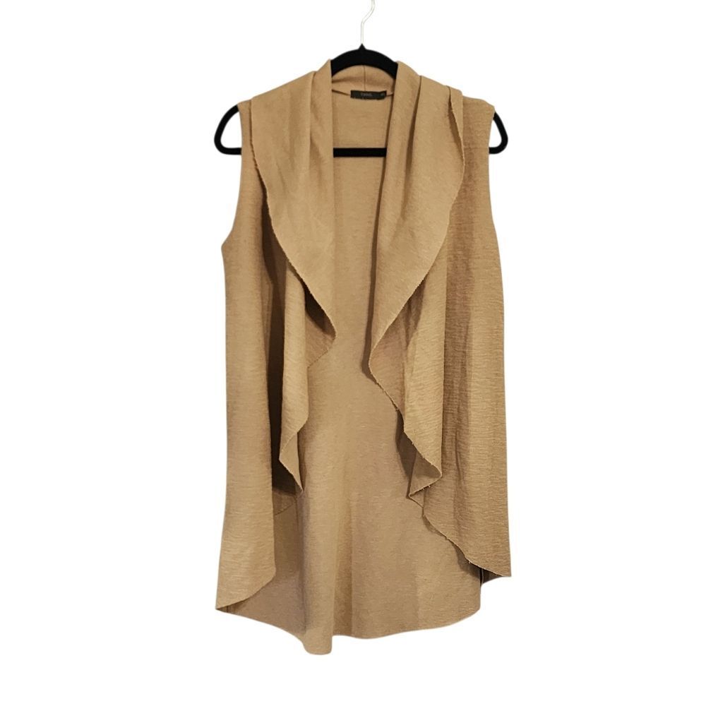 THML vest Cardigan M/L Tan Open Front Waterfall Western Boho Cowgirl